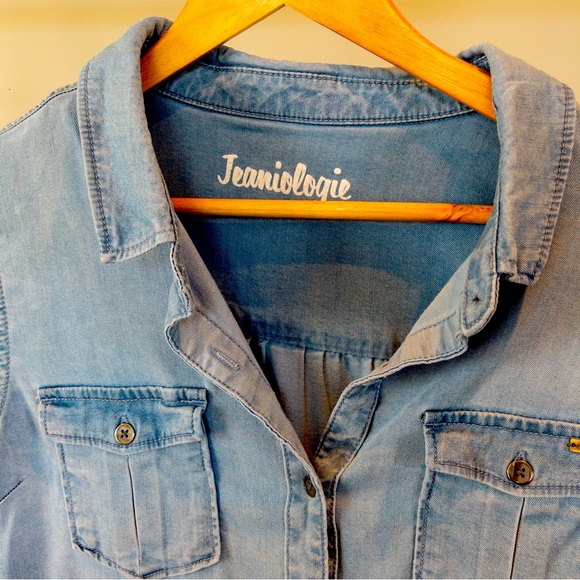 Jeaniologie Light Denim Jumper Drawstring Waist & Button Roll-Up Sleeves Size M - Picture 5 of 10